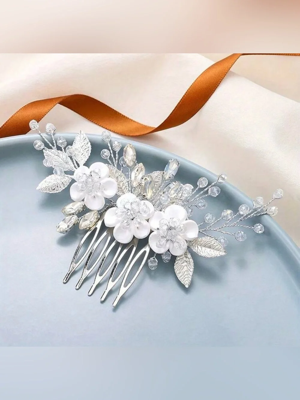 Silver Floral Bridal Hair Comb - Elegant Crystal Flower Hairpiece